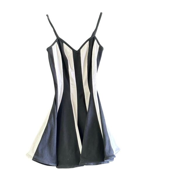 Vintage Climax by David Howard Black White Striped Print Mini Dress Size 6 goth - Picture 2 of 11